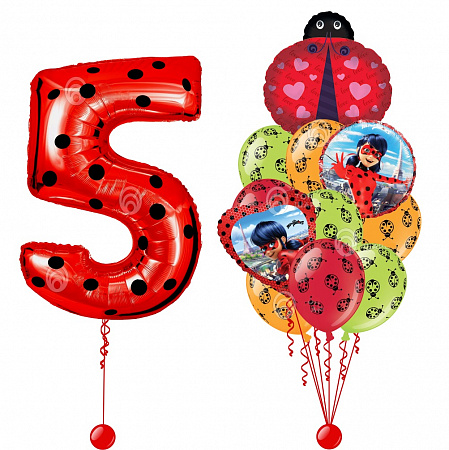 Композиция шаров с цифрой 5 Леди Баг