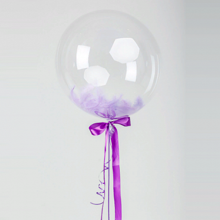 Шар Bubble с сиреневыми перьями 