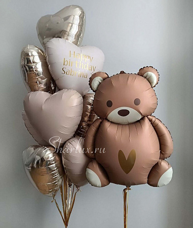 Фонтан из шаров медведь и сердечки