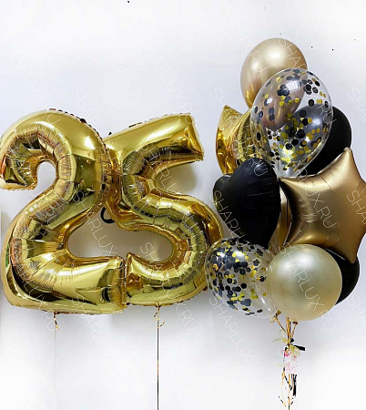 Композиция из шаров на 25 лет, золотисто-черный 