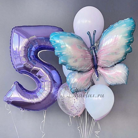 Букет шаров для девочки на 5 лет, Бабочка